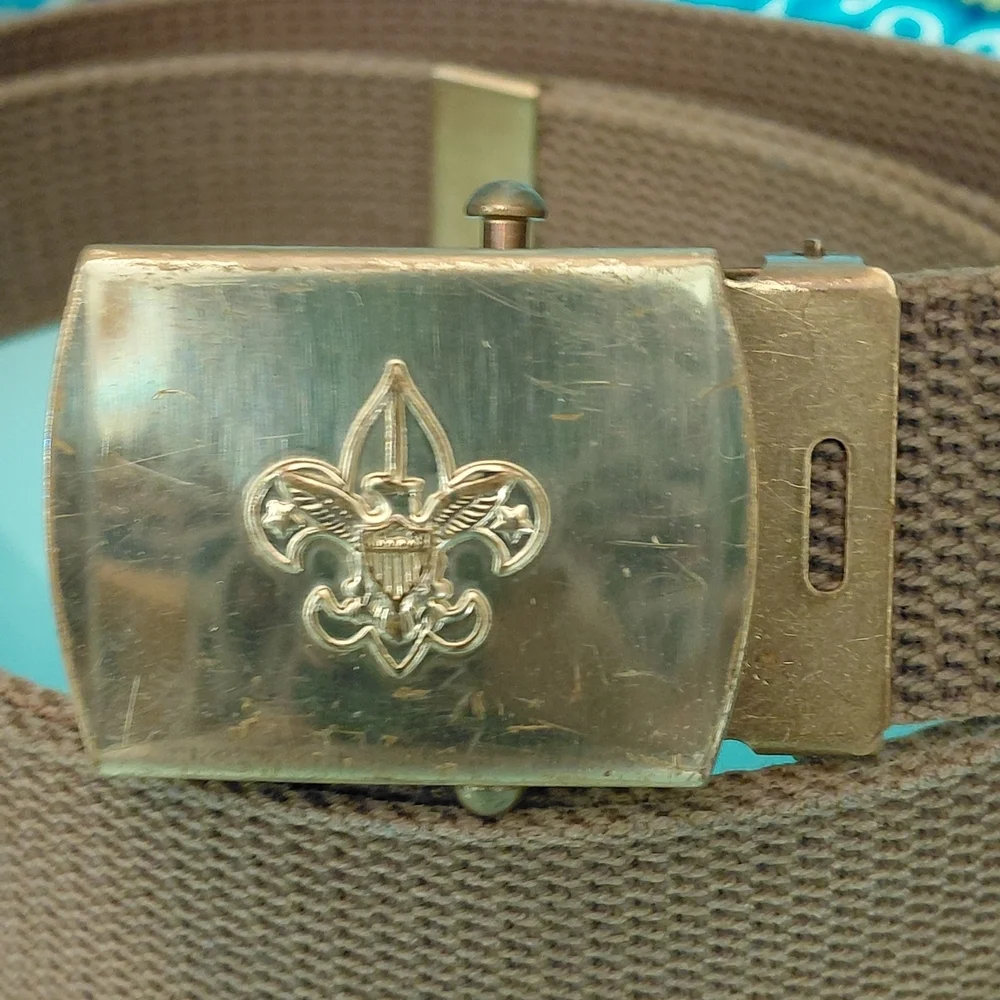 Vintage Boy Scouts of America BSA Canvas Web Belt Solid Brass Buckle Tan 42.5